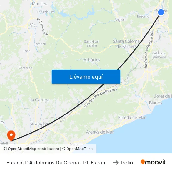 Estació D'Autobusos De Girona - Pl. Espanya to Polinyà map