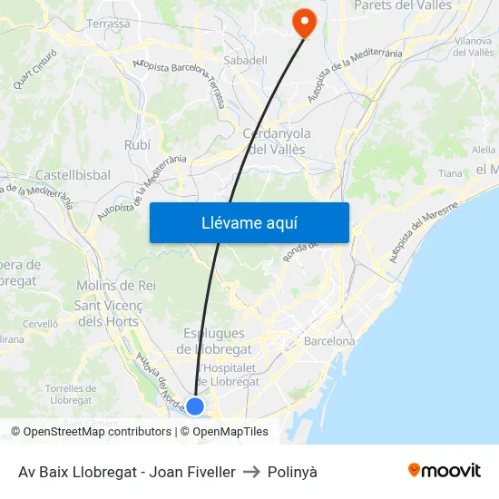 Av Baix Llobregat - Joan Fiveller to Polinyà map