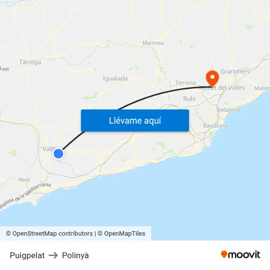 Puigpelat to Polinyà map