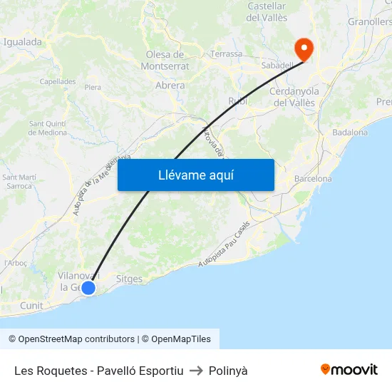 Les Roquetes - Pavelló Esportiu to Polinyà map