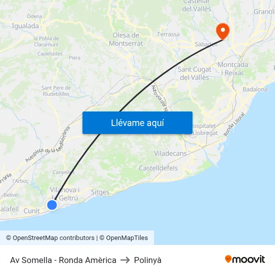 Av Somella - Ronda Amèrica to Polinyà map