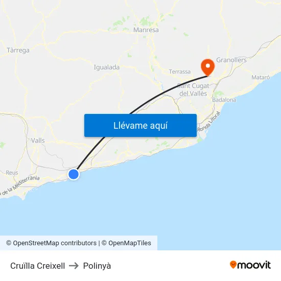 Cruïlla Creixell to Polinyà map
