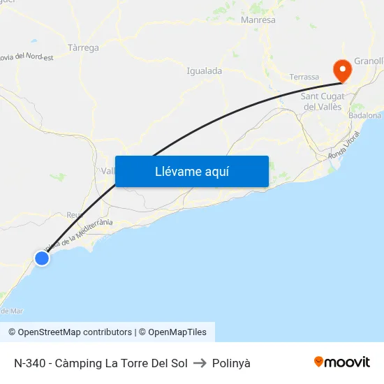 N-340 - Càmping La Torre Del Sol to Polinyà map
