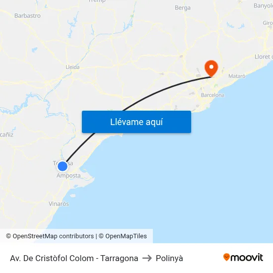 Av. De Cristòfol Colom - Tarragona to Polinyà map