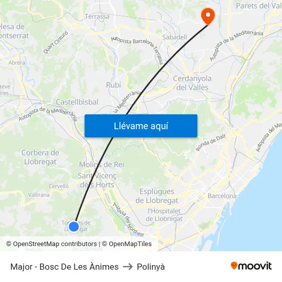 Major - Bosc De Les Ànimes to Polinyà map