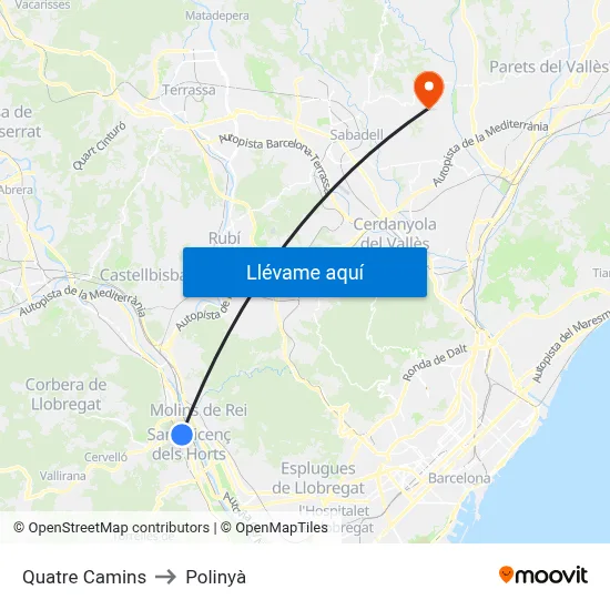 Quatre Camins to Polinyà map