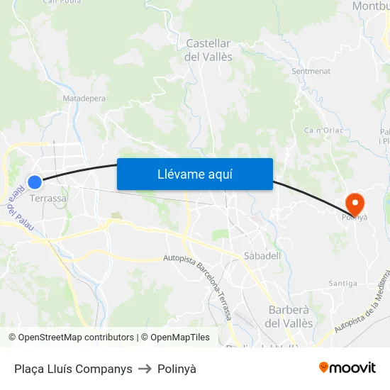 Plaça Lluís Companys to Polinyà map