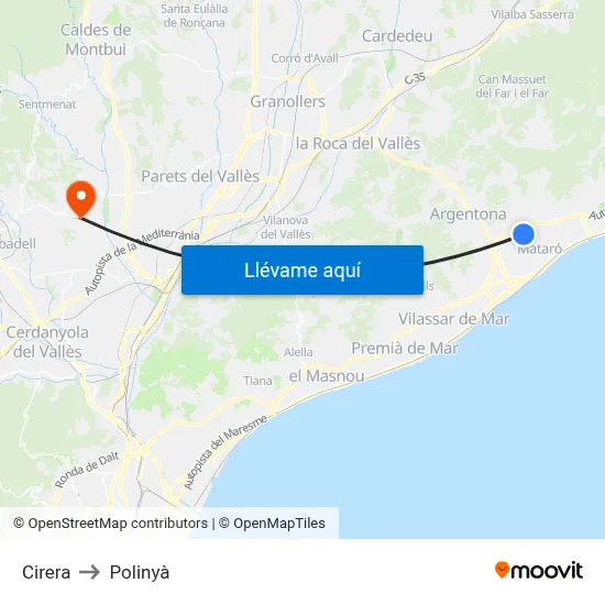 Cirera to Polinyà map