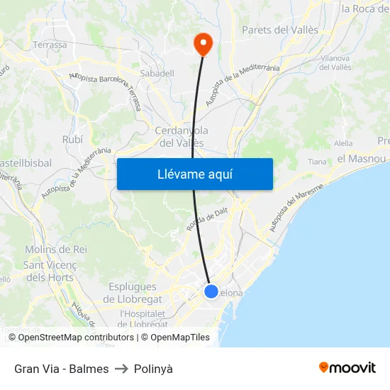 Gran Via - Balmes to Polinyà map