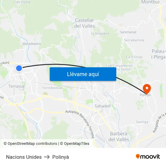 Nacions Unides to Polinyà map