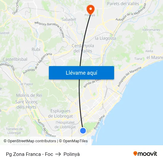 Pg  Zona Franca - Foc to Polinyà map