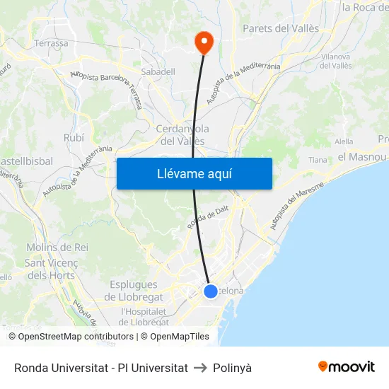 Ronda Universitat - Pl Universitat to Polinyà map