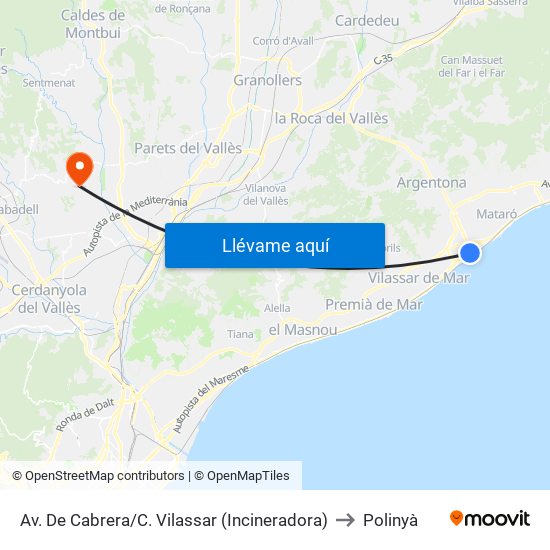 Av. De Cabrera/C. Vilassar (Incineradora) to Polinyà map
