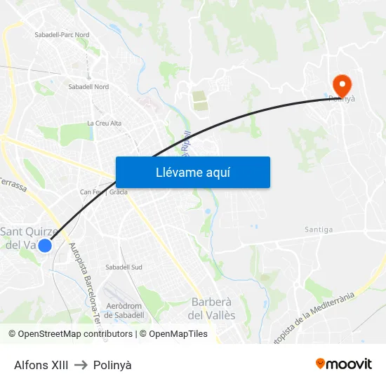 Alfons XIII to Polinyà map