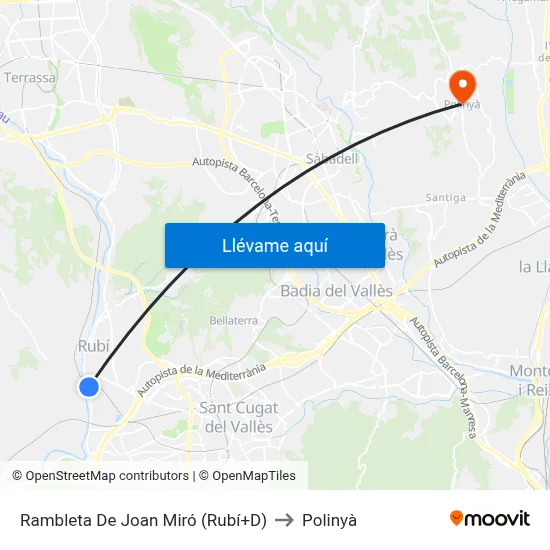 Rambleta De Joan Miró (Rubí+D) to Polinyà map