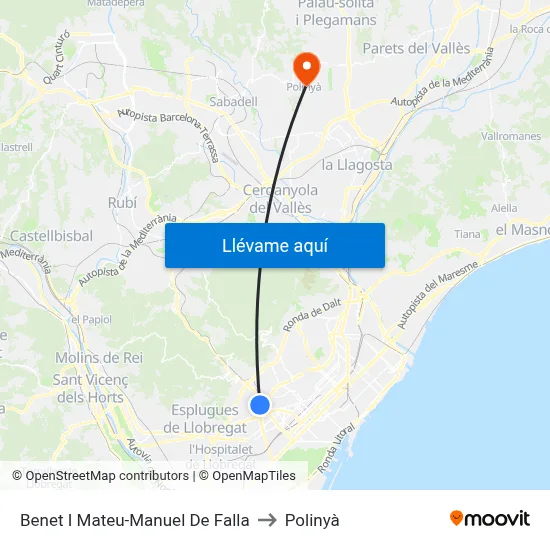 Benet I Mateu-Manuel De Falla to Polinyà map