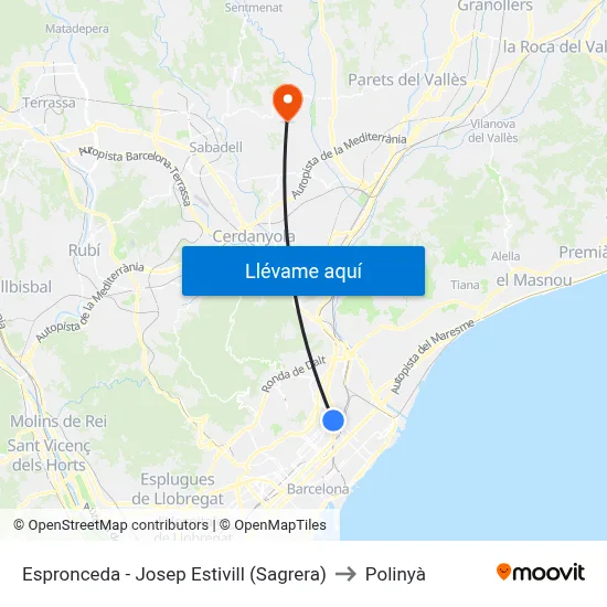 Espronceda - Josep Estivill (Sagrera) to Polinyà map