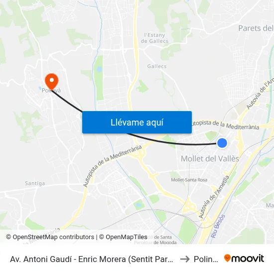 Av. Antoni Gaudí - Enric Morera (Sentit Parets) to Polinyà map