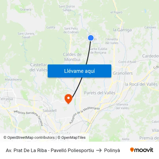 Av. Prat De La Riba - Pavelló Poliesportiu to Polinyà map
