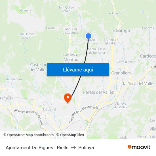 Ajuntament De Bigues I Riells to Polinyà map