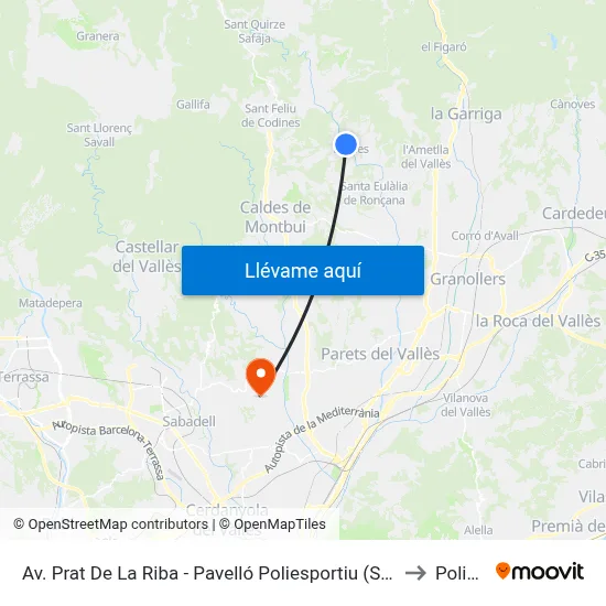 Av. Prat De La Riba - Pavelló Poliesportiu (Sentit Bcn) to Polinyà map