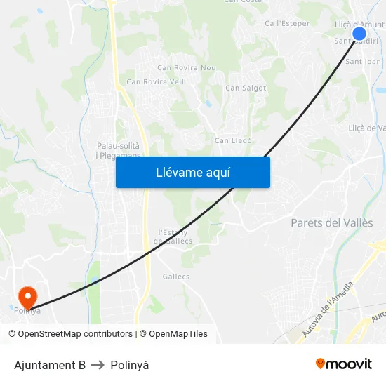 Ajuntament B to Polinyà map