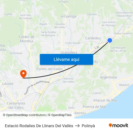 Estació Rodalies De Llinars Del Vallès to Polinyà map