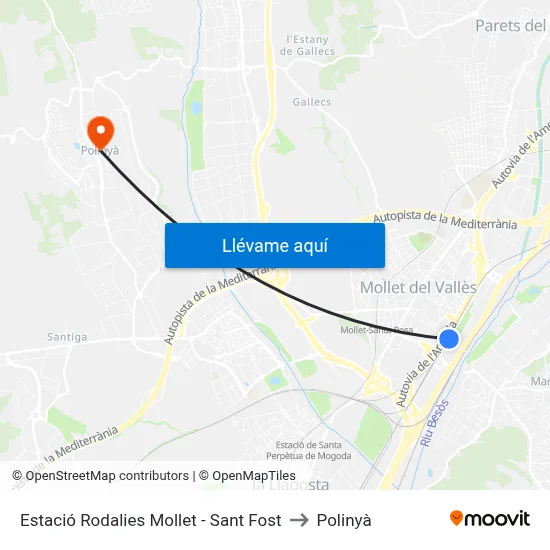 Estació Rodalies Mollet - Sant Fost to Polinyà map