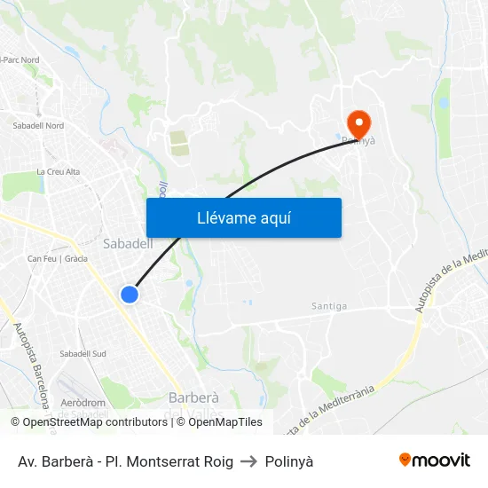 Av. Barberà - Pl. Montserrat Roig to Polinyà map