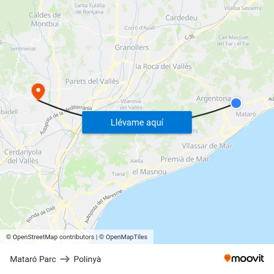 Mataró Parc to Polinyà map