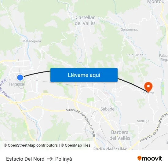 Estacio Del Nord to Polinyà map