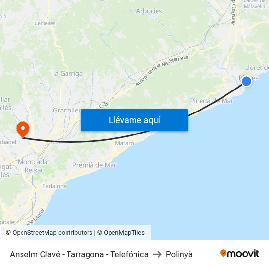 Anselm Clavé - Tarragona - Telefónica to Polinyà map