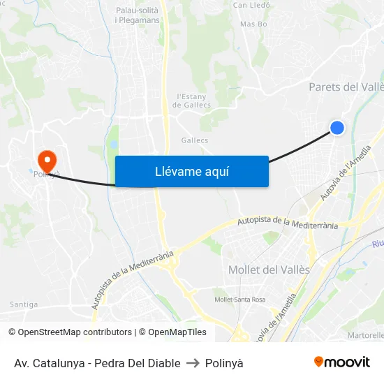 Av. Catalunya - Pedra Del Diable to Polinyà map
