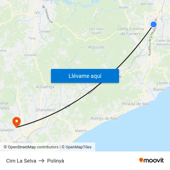 Cim La Selva to Polinyà map