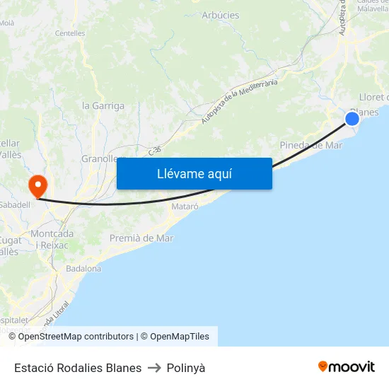 Estació Rodalies Blanes to Polinyà map