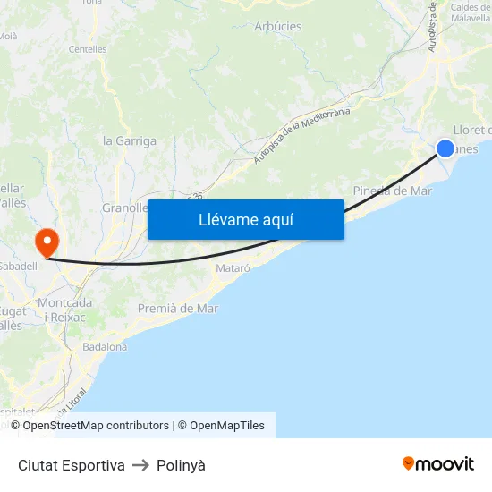 Ciutat Esportiva to Polinyà map