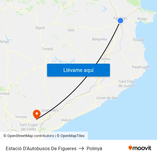 Figueres (Estació D'Autobusos) to Polinyà map