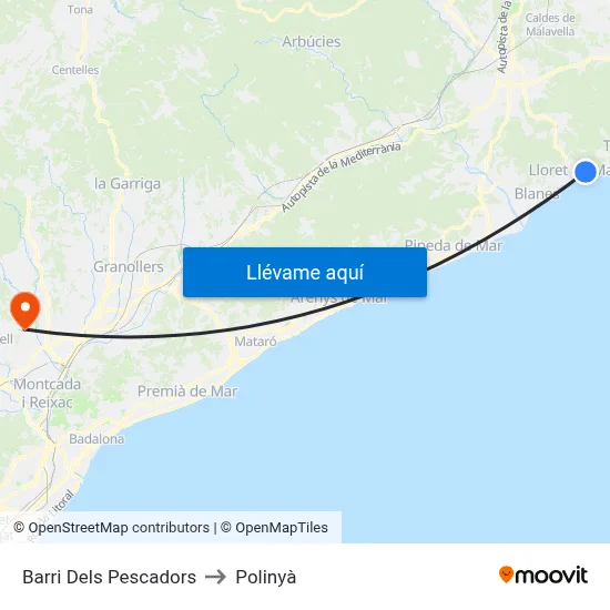 Barri Dels Pescadors to Polinyà map