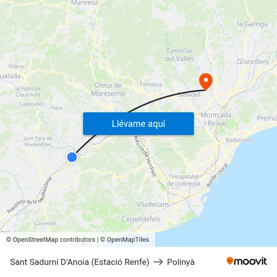 Sant Sadurní D'Anoia (Estació Renfe) to Polinyà map