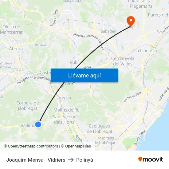 Joaquim Mensa - Vidriers to Polinyà map
