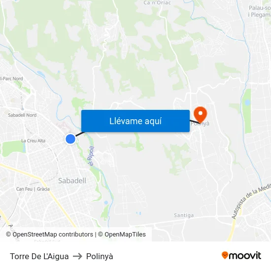 Torre De L'Aigua to Polinyà map