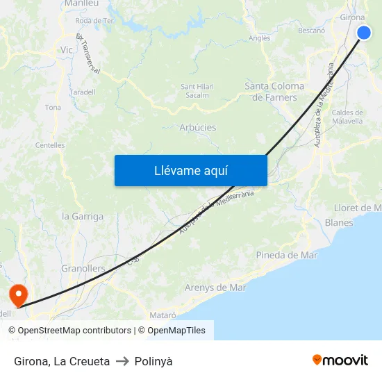 Girona, La Creueta to Polinyà map