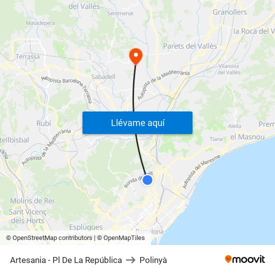 Artesania - Pl De La República to Polinyà map