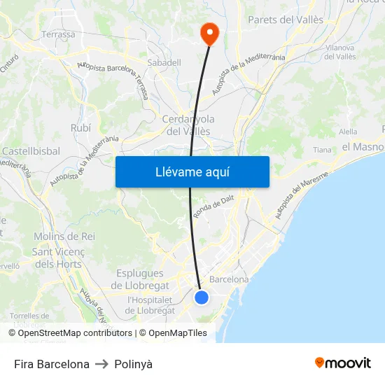 Fira Barcelona to Polinyà map