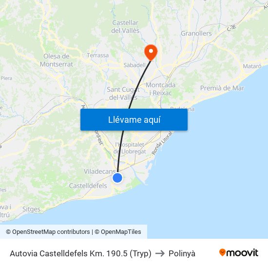 Autovia Castelldefels Km. 190.5 (Tryp) to Polinyà map