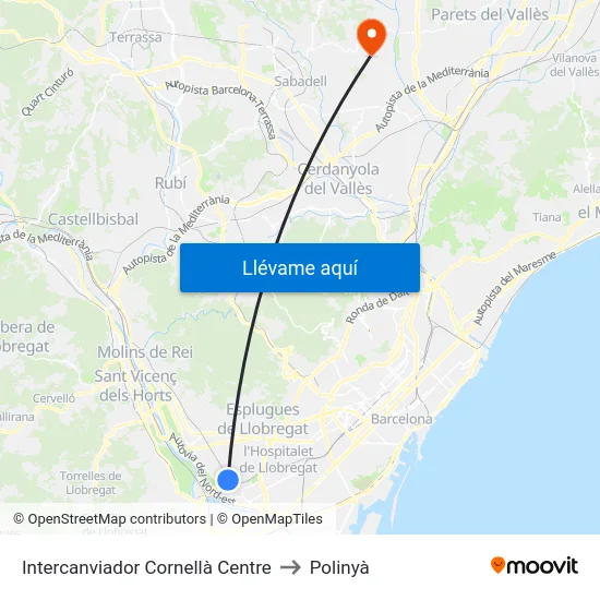 Intercanviador Cornellà Centre to Polinyà map