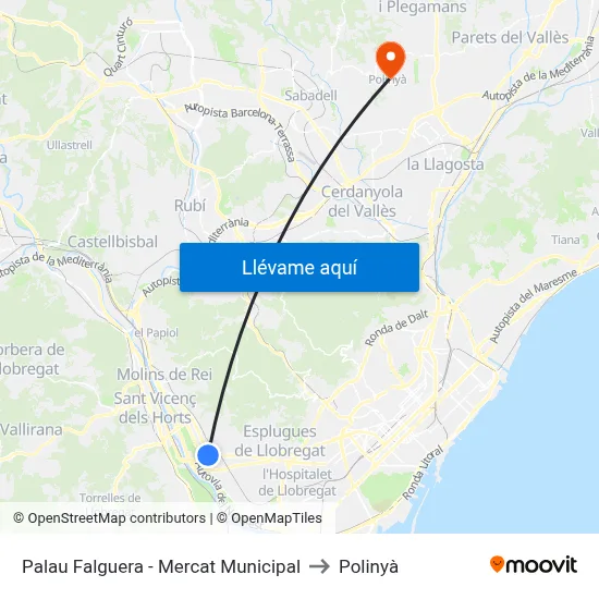 Palau Falguera - Mercat Municipal to Polinyà map