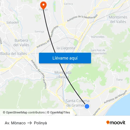 Av. Mònaco to Polinyà map