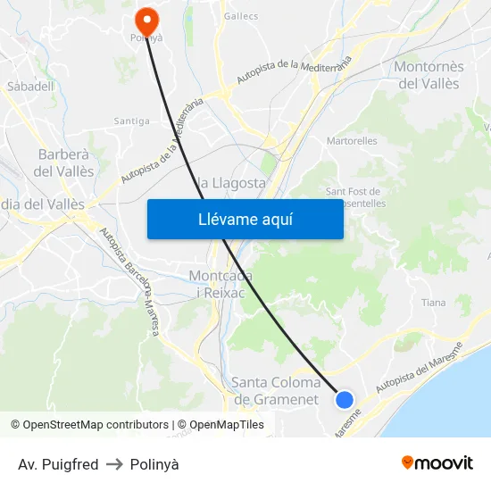 Av. Puigfred to Polinyà map