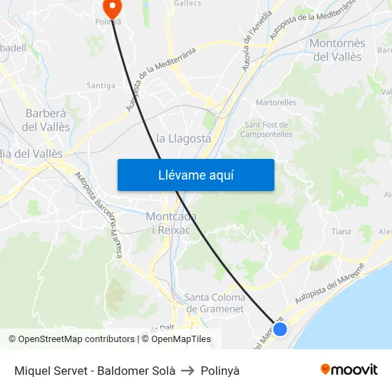 Miquel Servet - Baldomer Solà to Polinyà map